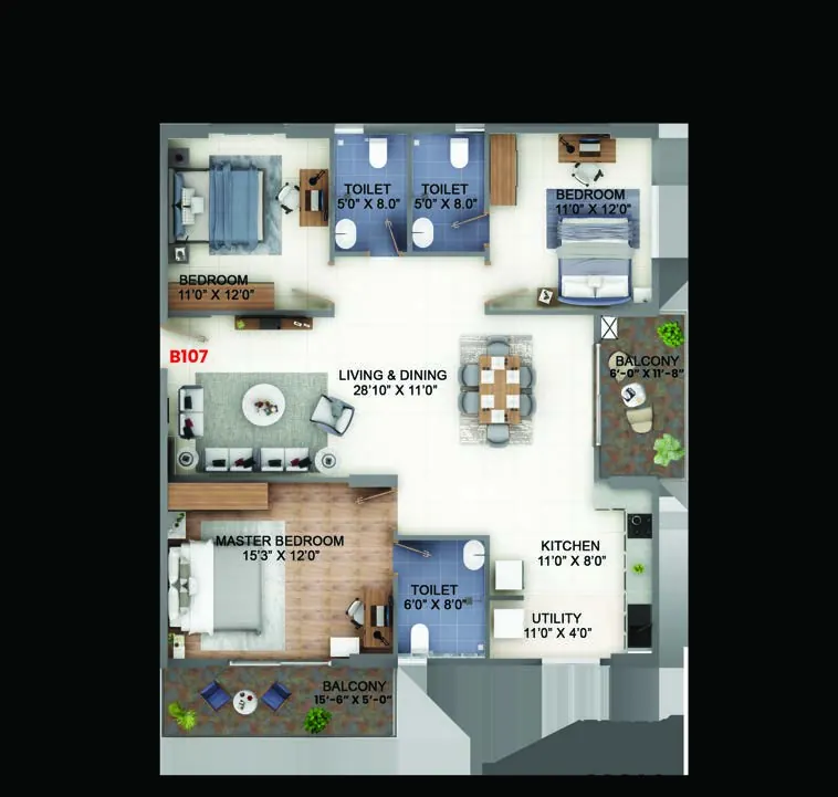 Abhee King's Court East-facing floor plan, 1,745 sq. ft. super built-up