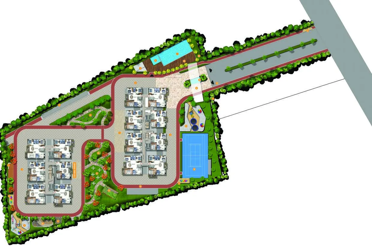 Abhee King's Court masterplan showing Blocks A and B, swimming pool, play areas and landscaped open spaces (artist's impression)