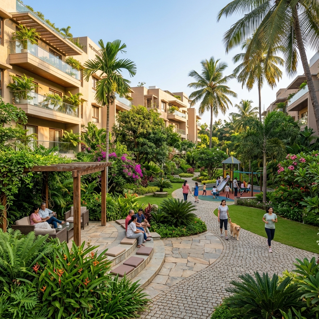 Abhee Riviera Royale landscaped garden and courtyard