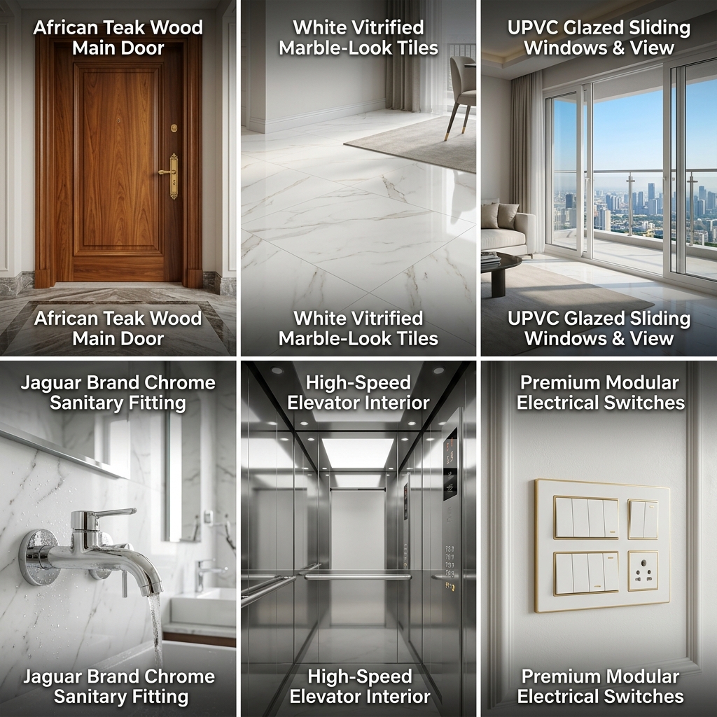 Abhee Codename New Dimension premium construction quality - luxury finishes, teak wood doors, vitrified tiles